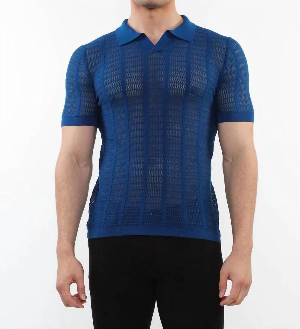 NEW POSTMARC open collar knit cotton polo in peacock